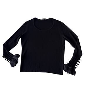 Jaeger Vintage Merino Wool Sweater Faux Fur Cuff XL